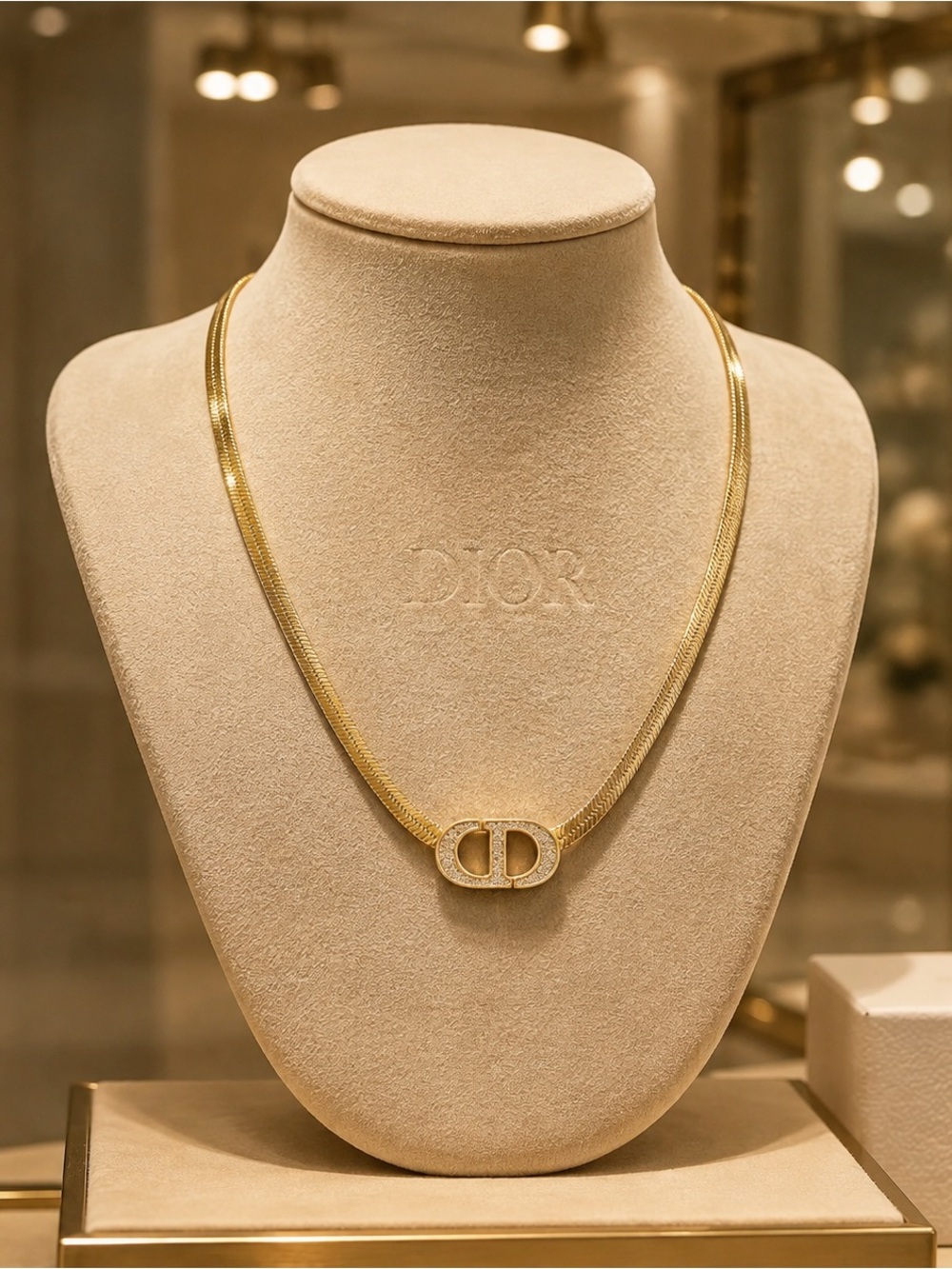 Fashion Jewelry 🌹 Rose Gold CD Logo Herringbone-Style Necklace